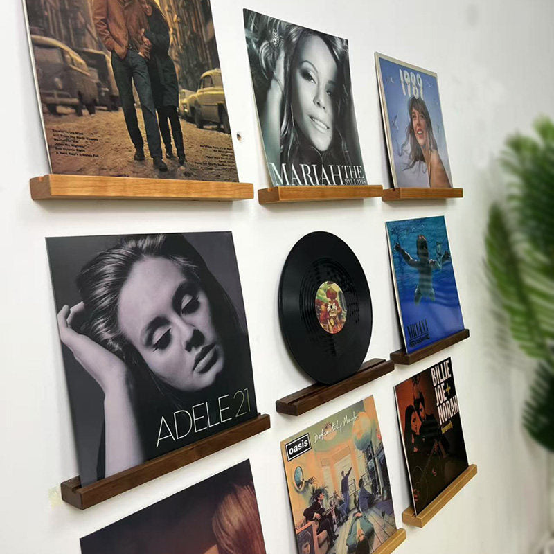 Groove Solid Walnut Wall-Mounted Vinyl Record Display Shelf