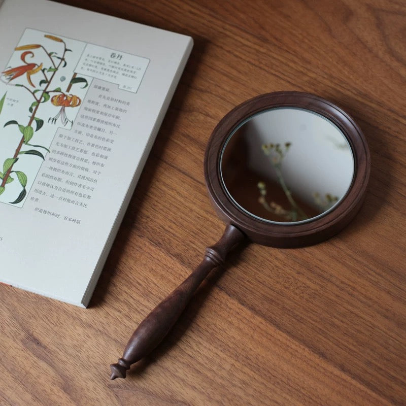 Mirora Retro Style Walnut Handheld Mirror