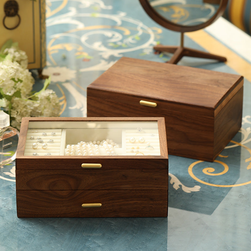 Patina Classic Two-Layer Walnut Jewelry Box with Drawers