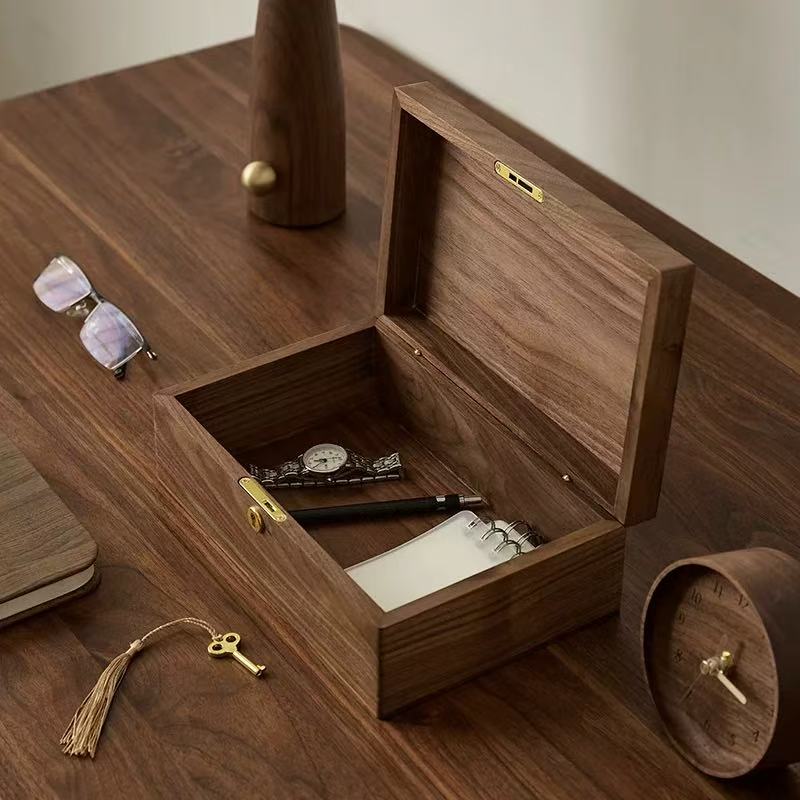 Velora Minimalist Walnut Jewelry Organizer Box with Lock