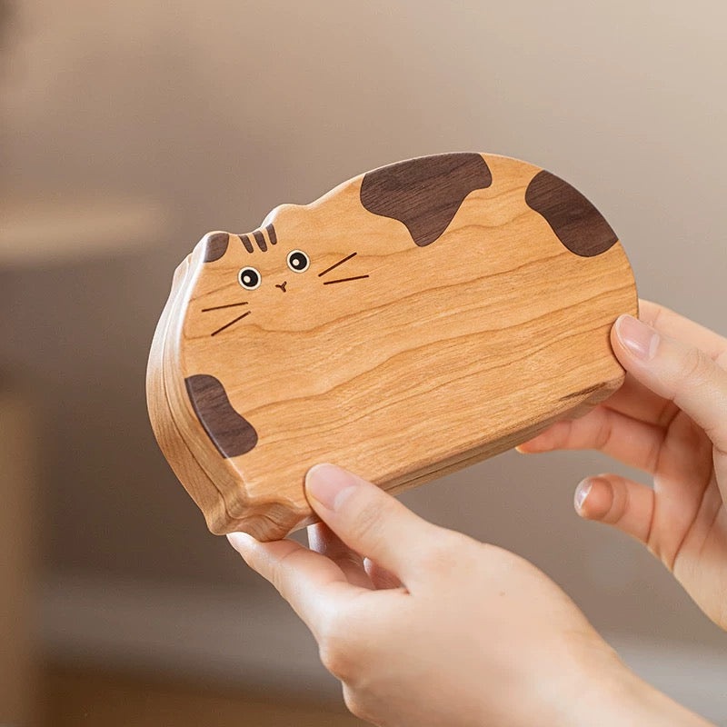 Spotted Cat Walnut Jewelry Organizer Box