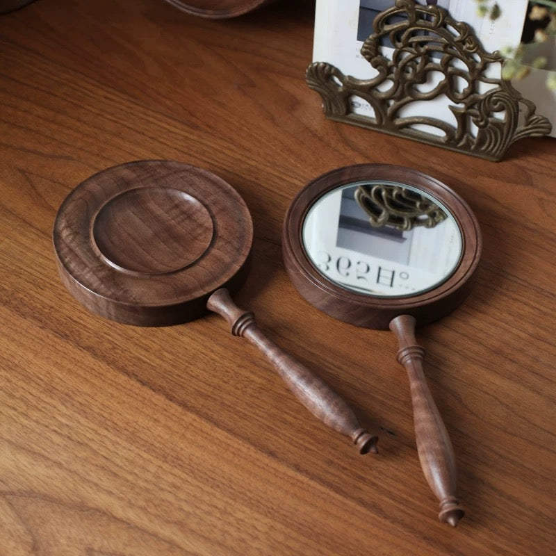 Mirora Retro Style Walnut Handheld Mirror