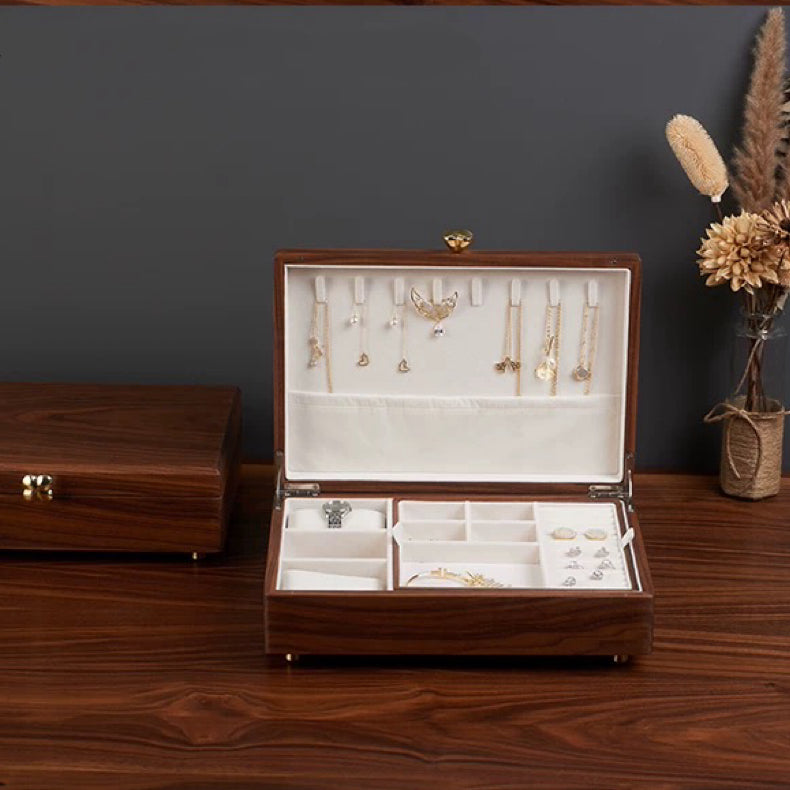Aurelin dual-layer walnut jewelry storage organizer