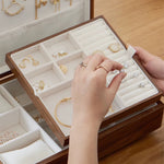 Aurelin walnut jewelry box with upper and lower compartments