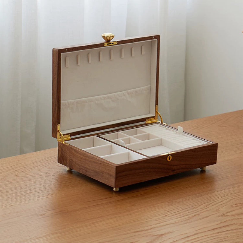 Aurelin wooden jewelry box with layered storage design