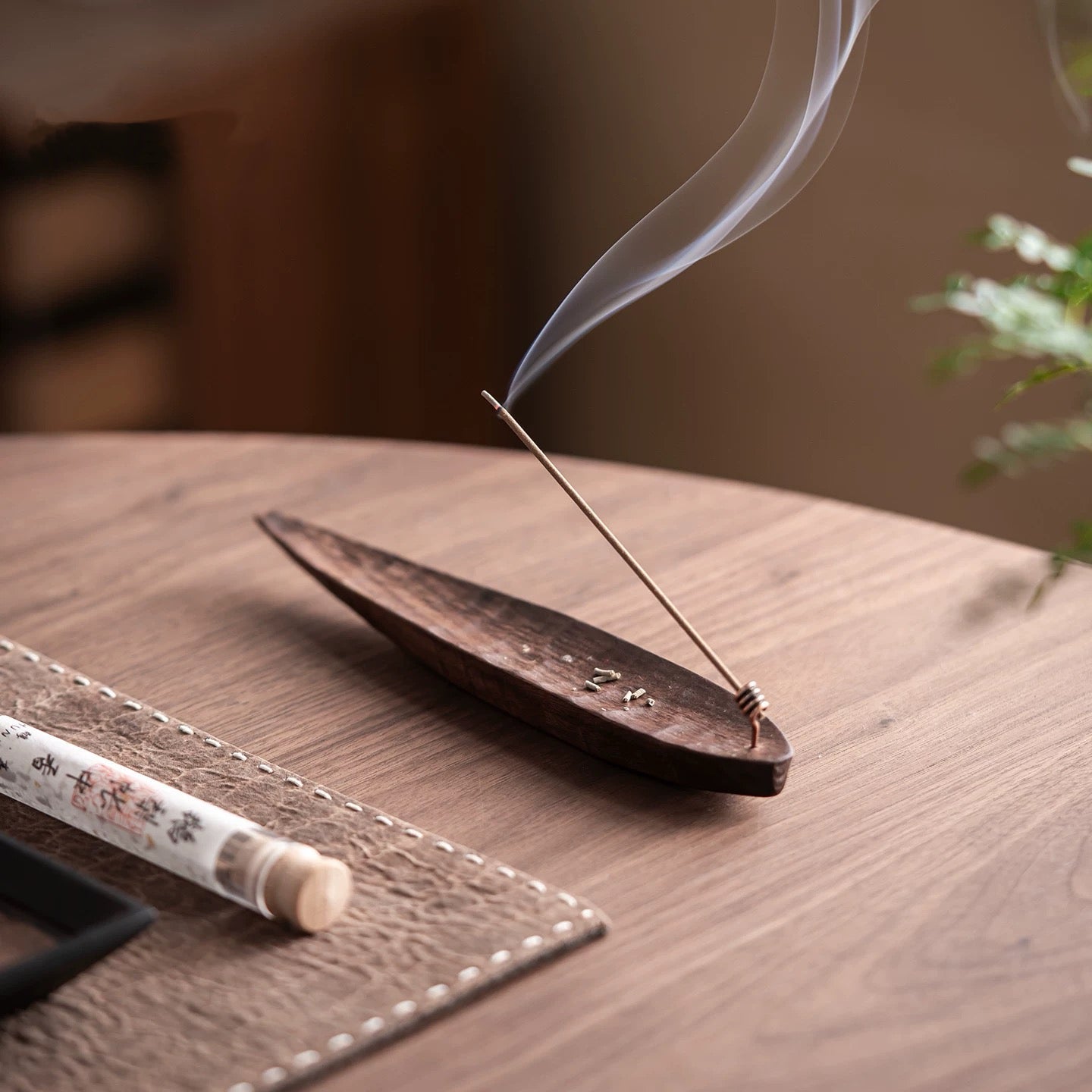 Black Walnut Boat-Shaped Incense Holder