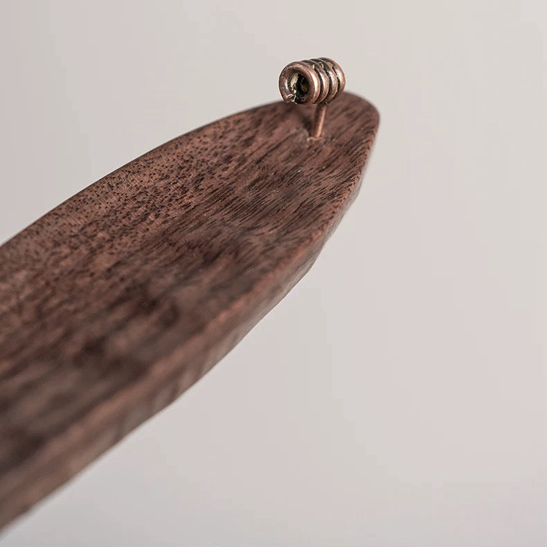 Black Walnut Boat Shaped Wooden Incense Stick Holder with Ash Catcher