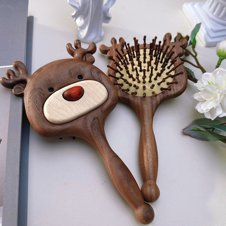 Black Walnut Elk Air Cushion Hair Brush on bathroom counter