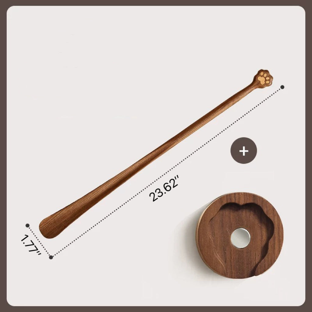Black Walnut Shoehorn with Cat Paw & Long Handle