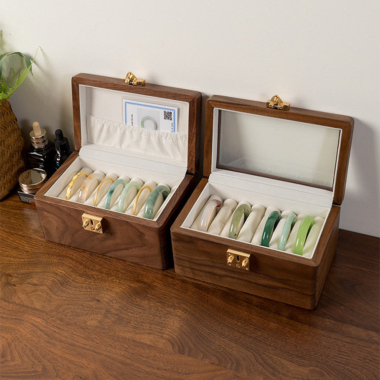 Black walnut jewelry box with modern minimalist aesthetic