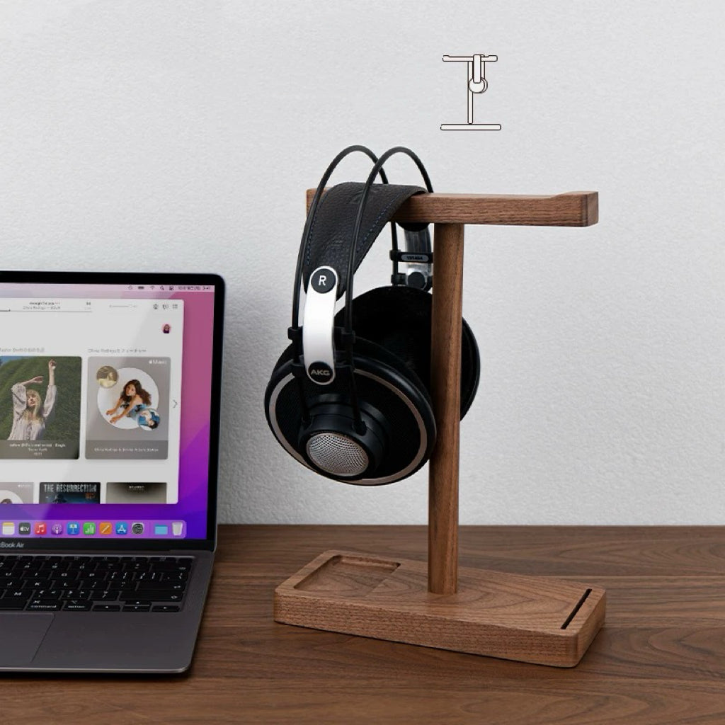 Black walnut wooden stand for headphones