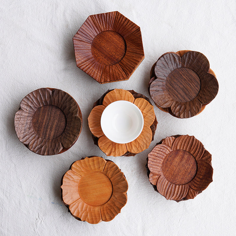 Bloom Handcrafted Floral Wooden Tea Coasters