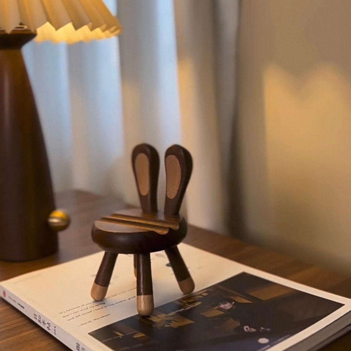 Bunny-Themed Walnut Phone Stand