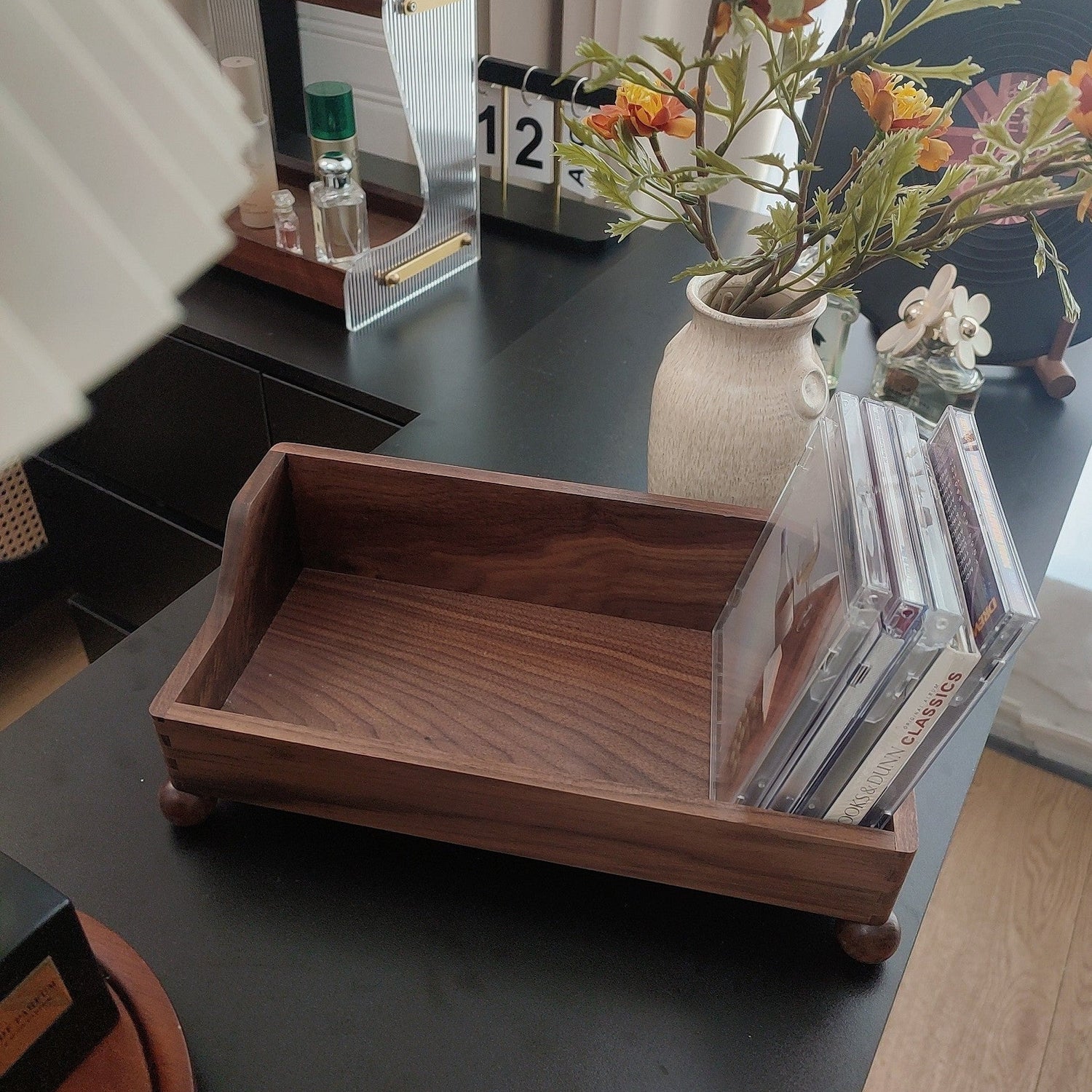 Cadence solid walnut CD holder for home display