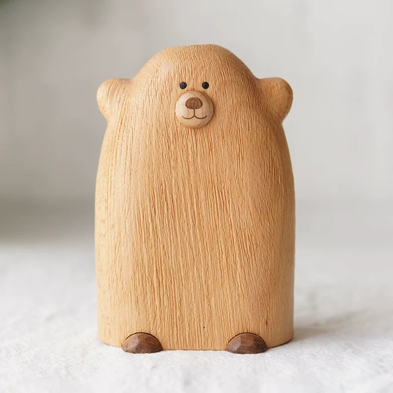 Close-up of Little Bear Solid Wood Flower Vase
