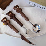 Cute Animal Design Wooden Handle Cutlery Set