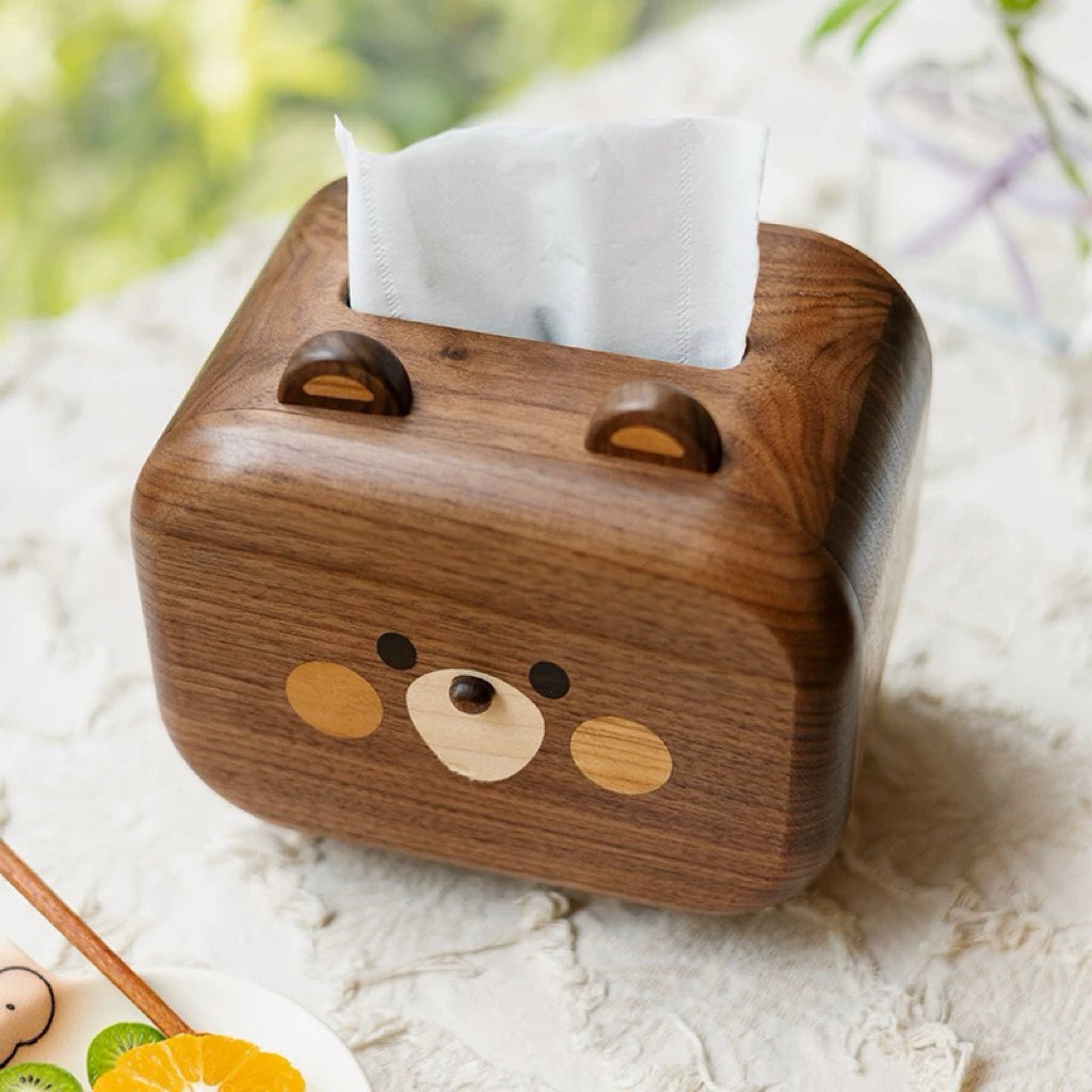 Cute Bear Design Wooden Tissue Holder