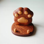 Cute Cat-paw Solid Wood Phone Stand on bedside table