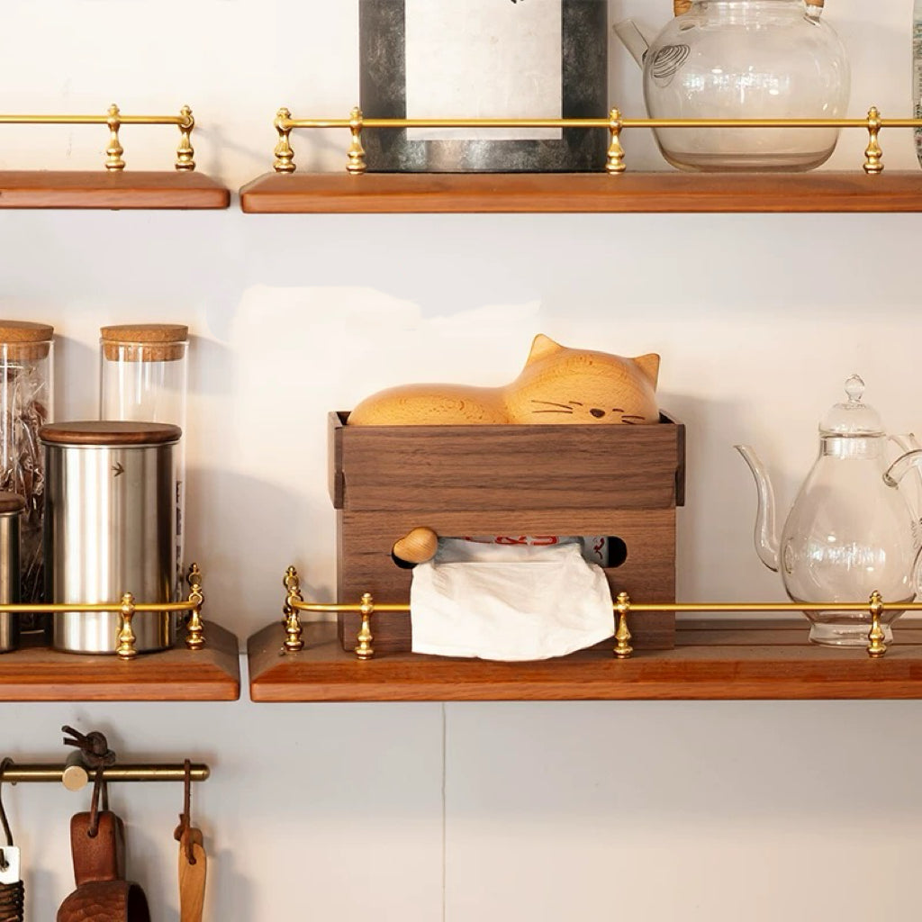 Cute Sleepy Kitty wooden tissue holder