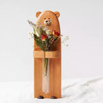 Cute bear solid wood vase with magnetic base