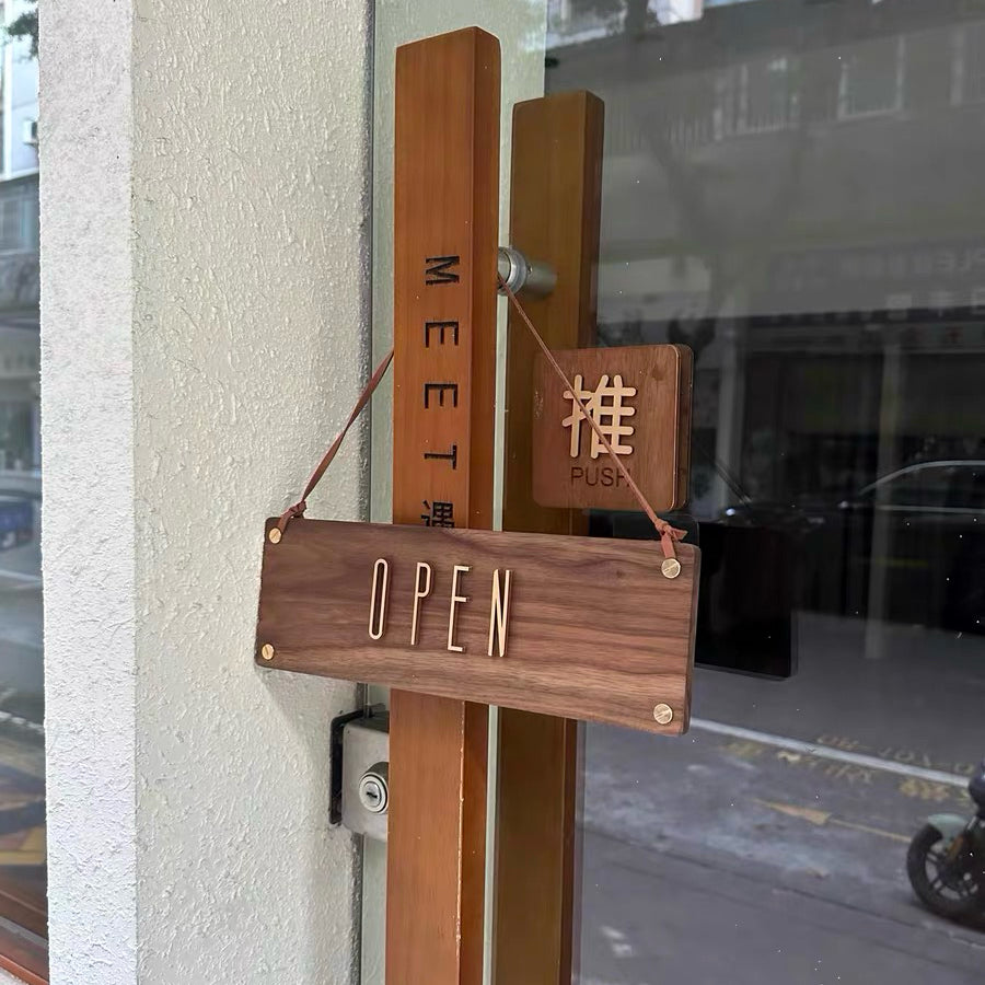 Double-Sided Wooden Open Sign