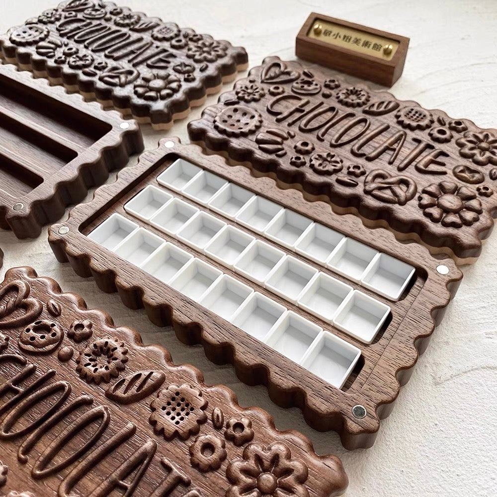 Elegant Choco Black Walnut Watercolor Palette Box for artists
