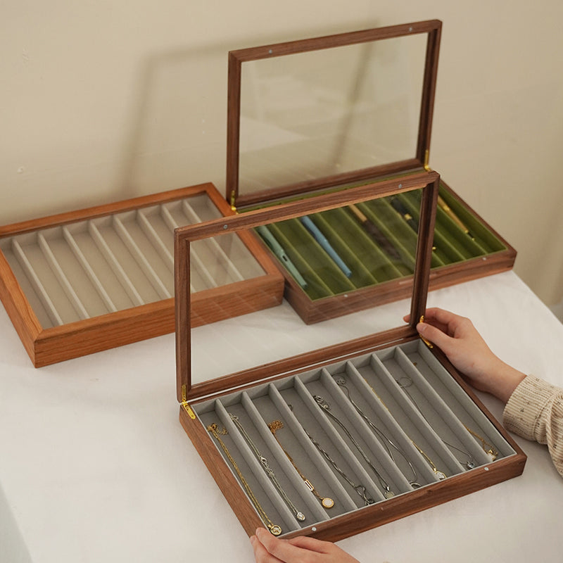 Fendry Solid Wood Necklace Jewelry Box With Glass Lid