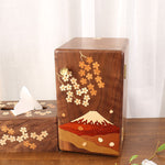 Floral walnut box displayed on dressing table