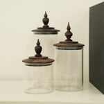 Glass Storage Jar with Walnut Lid - Medieval Retro Design
