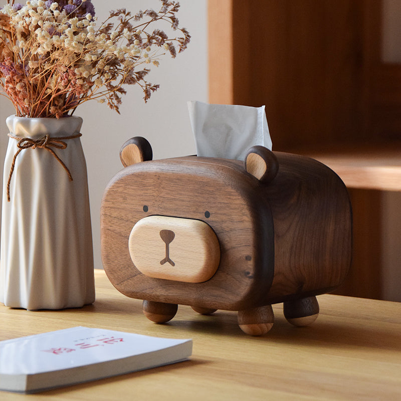 HoneyBear Walnut Tissue Box