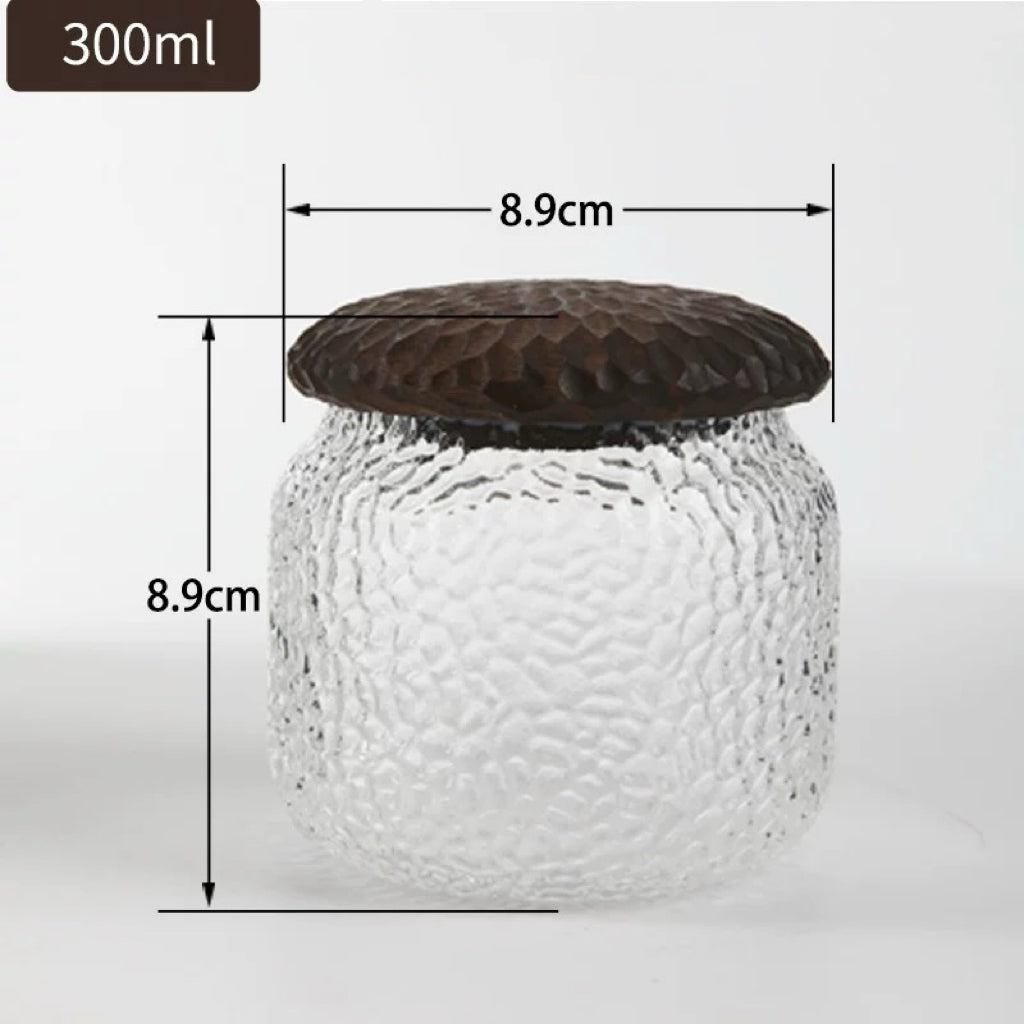 Kitchen organization with Haven Black Walnut Hammered Seal Glass Containers