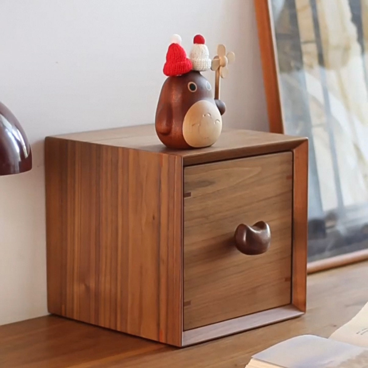 Kitten-themed Walnut Minimalist Storage Cabinet