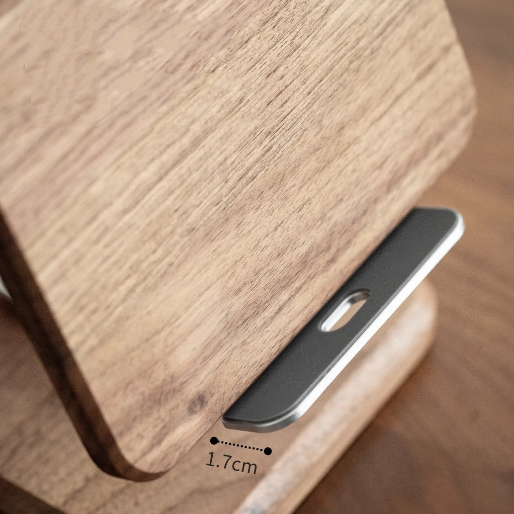 Kivo Black Walnut Tablet Stand on wooden workspace