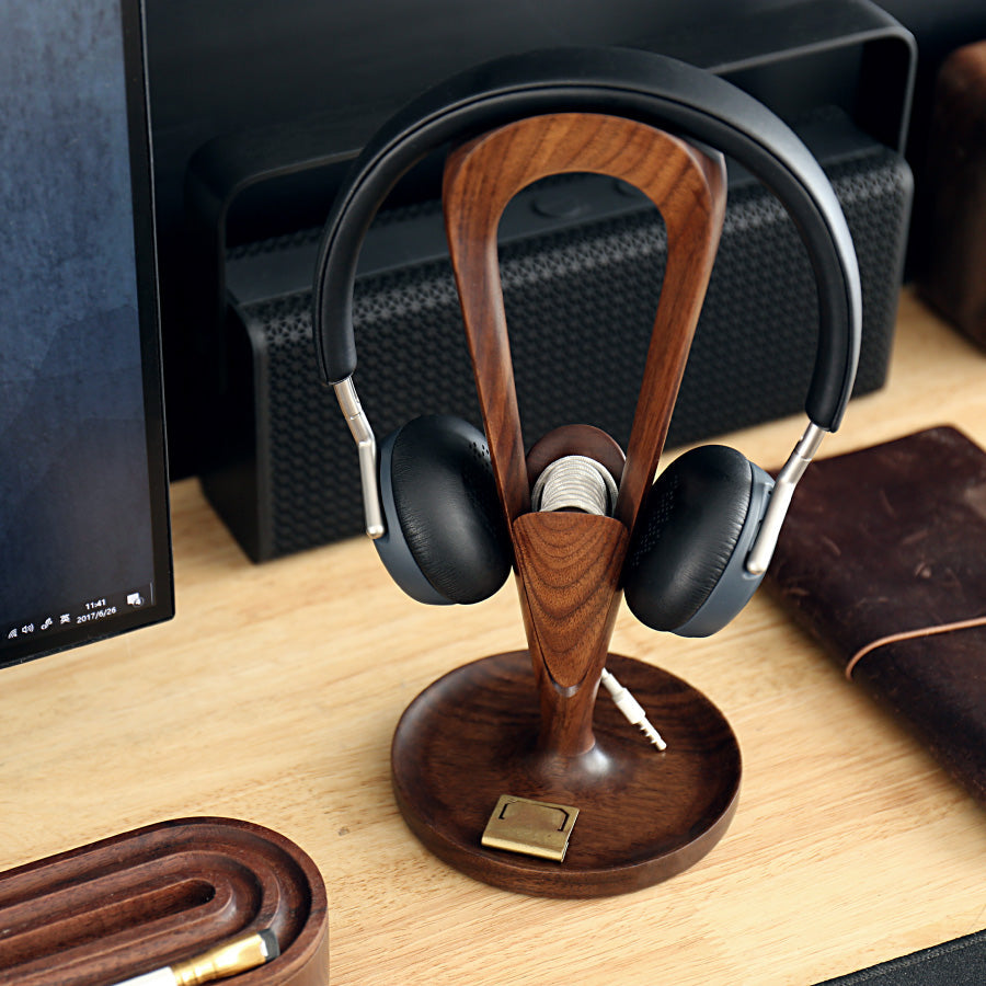 Kumo premium black walnut wood headphone stand