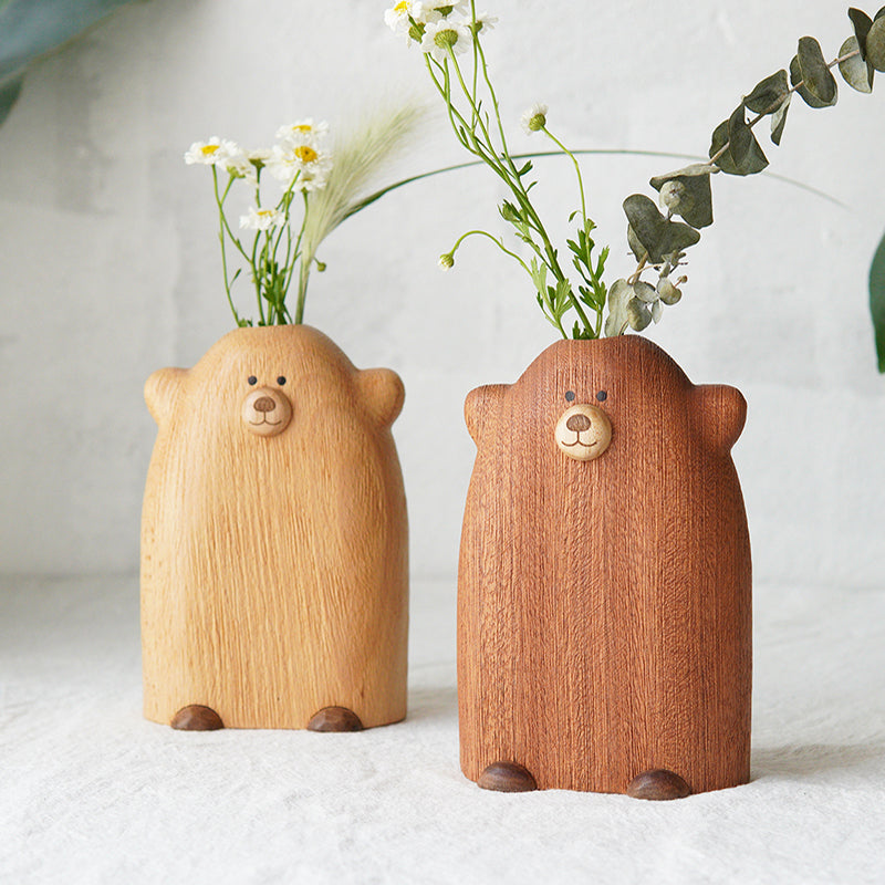 Little Bear Solid Wood Flower Vase on tabletop