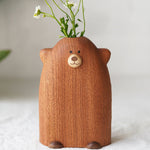 Little Bear Solid Wood Flower Vase on wooden shelf