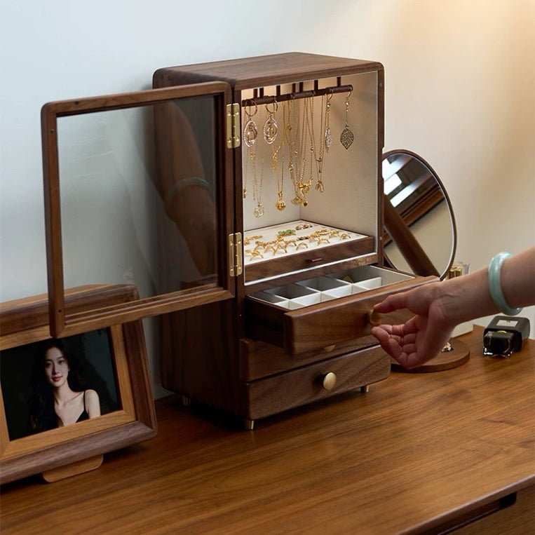 Lunaris handcrafted walnut jewelry storage box close-up