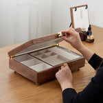 Luxury double-tier jewelry storage box made of solid walnut