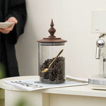 Medieval Style Glass Storage Canister Walnut Lid