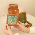 Merrin handcrafted cherry jewelry box featuring art glass top