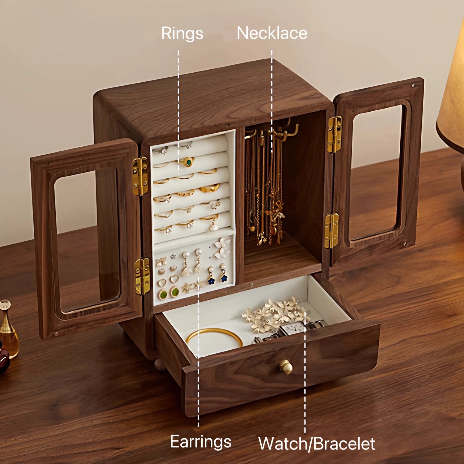 Mini cabinet jewelry box made of solid wood by Floren