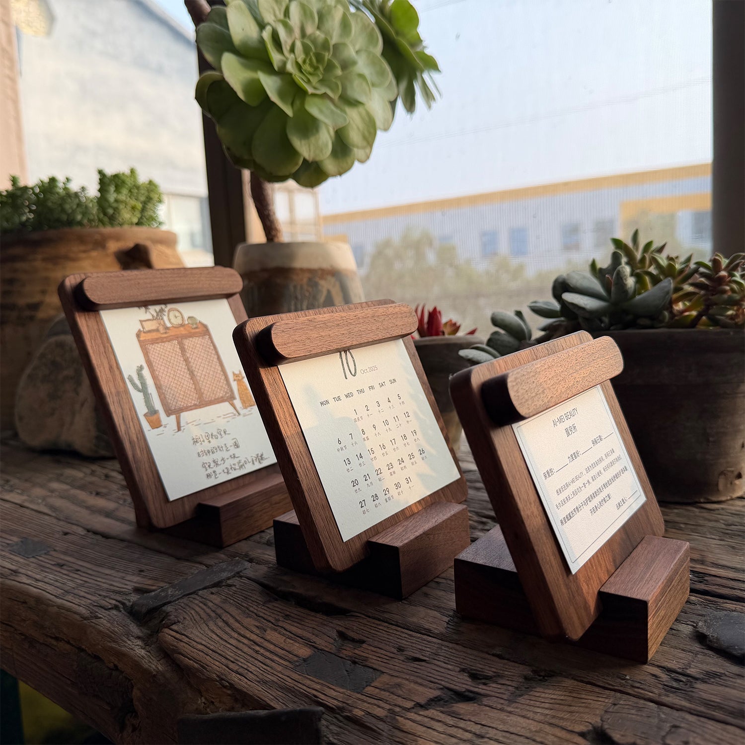 Minimalist Black Walnut Magnetic Menu Stand holding paper menu