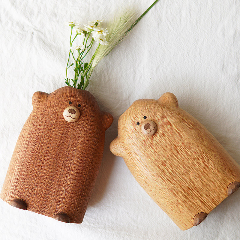 Minimalist Little Bear Solid Wood Flower Vase design
