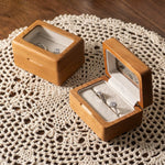 Minimalist natural wood ring box with soft interior lining