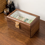 Minimalist wooden box with bangles perfectly arranged