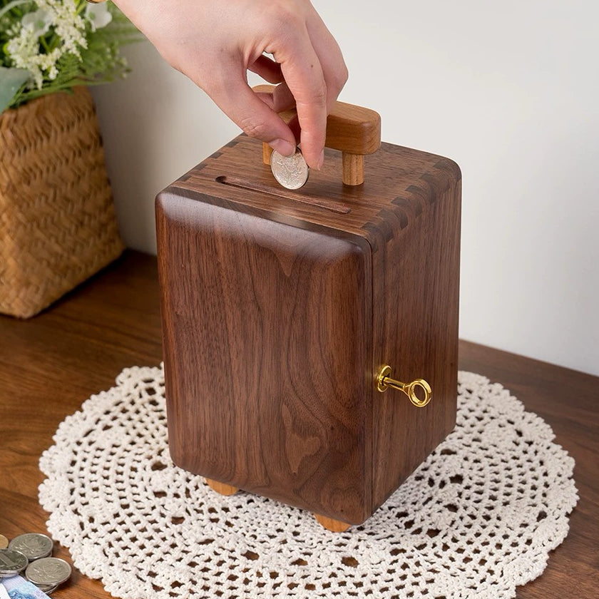 Minto walnut coin saver box for home décor