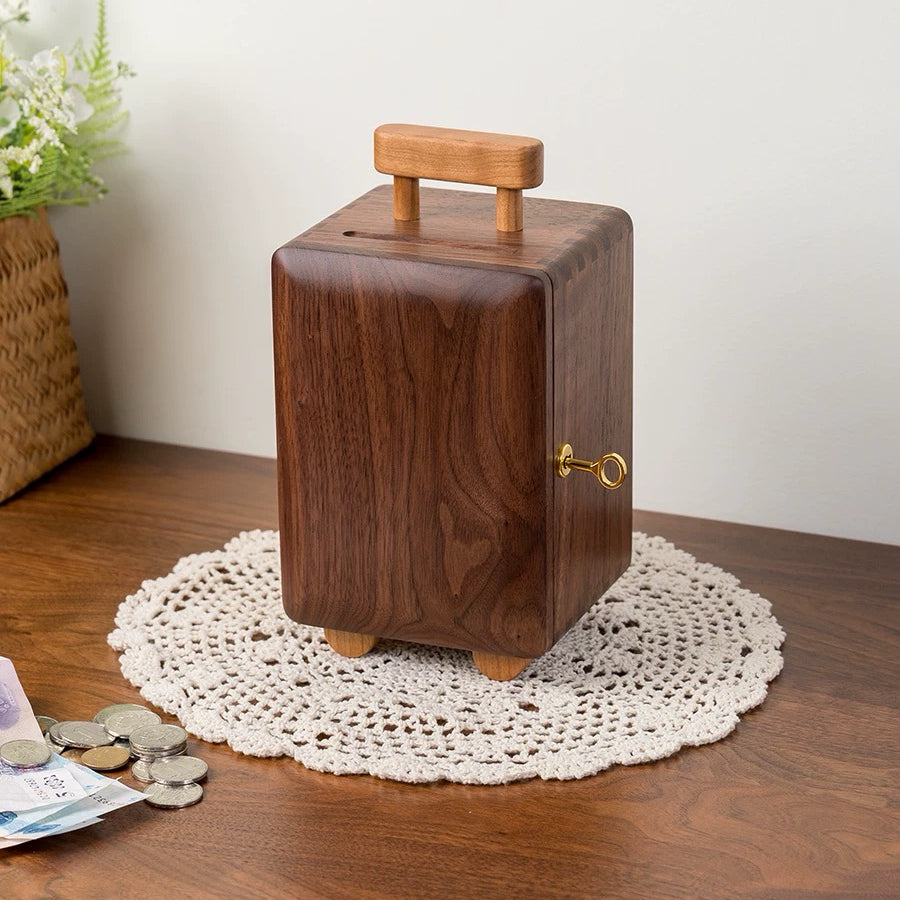Minto wooden coin bank with minimalist design
