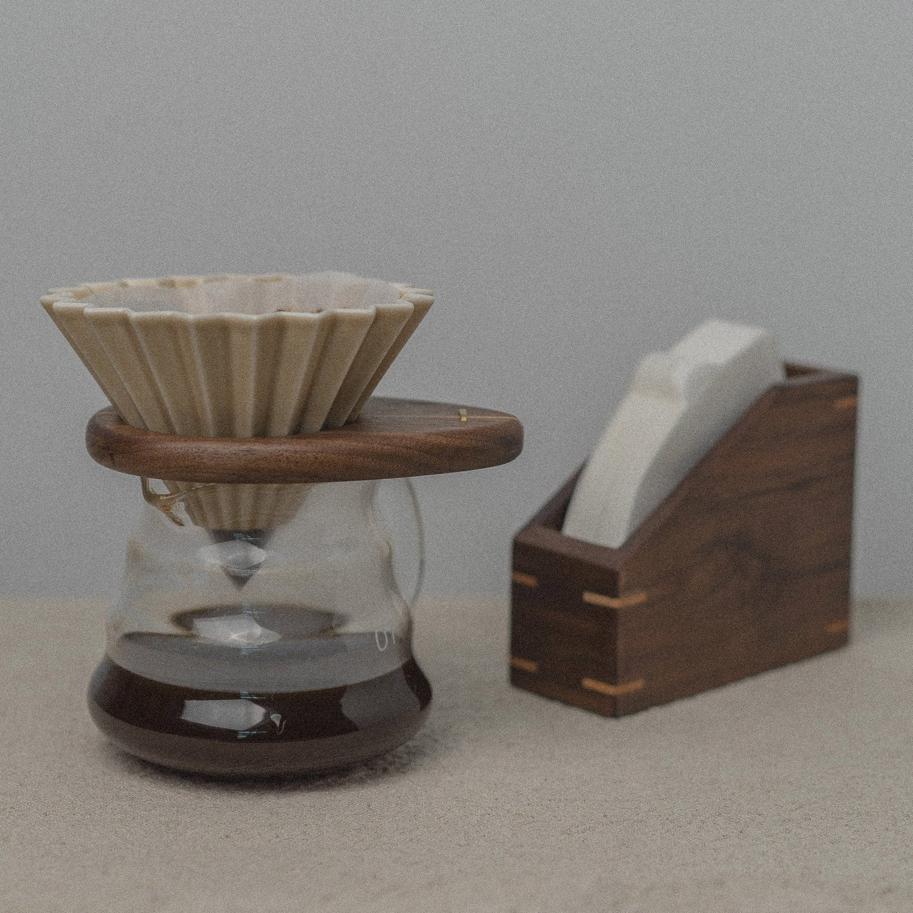 Mori V60 wooden pour-over coffee stand close-up
