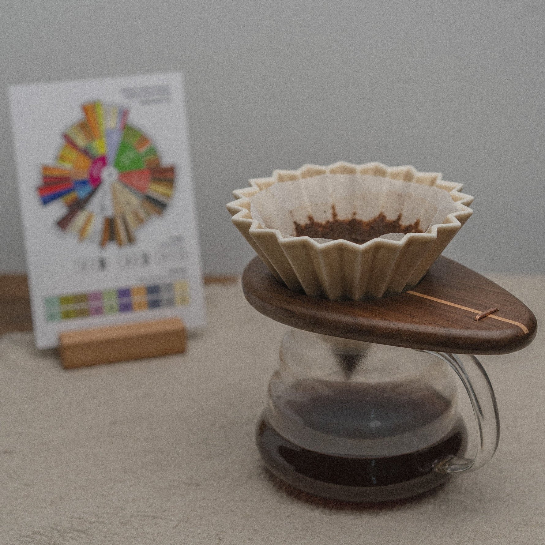 Mori wooden coffee brewing stand for pour-over setup