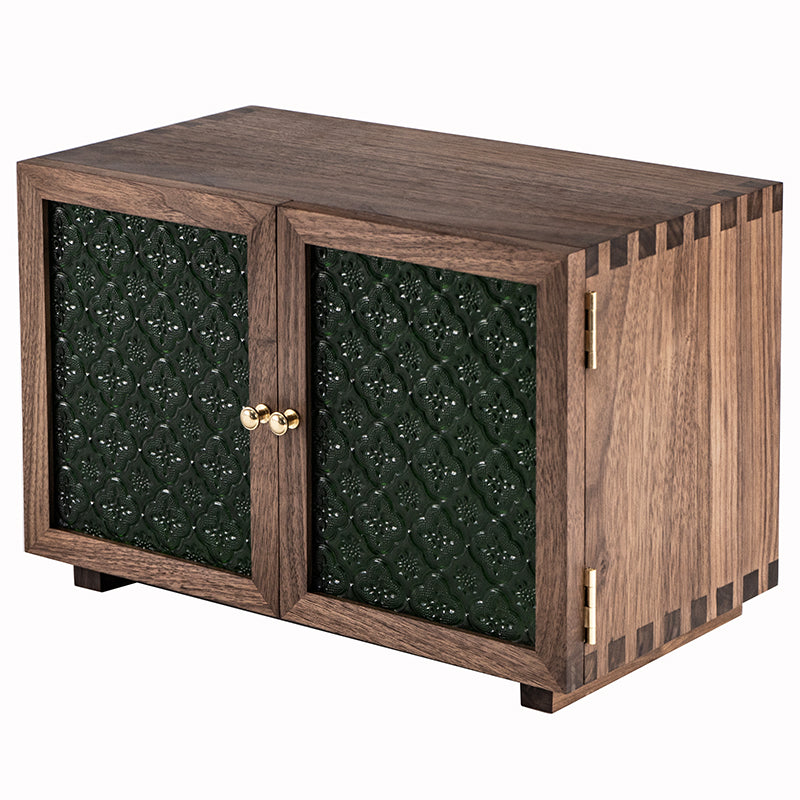 Mossaire handcrafted solid walnut cabinet with embossed glass